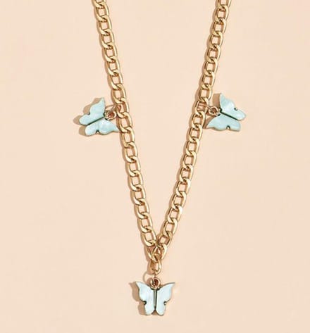 Blauwe vlinders ketting | goud gekleurd