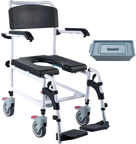 Douche toiletstoel - Commode rolstoel - Thuiszorg mobiliteit - 4-in-1 functie - 350 lbs capaciteit - Grijs