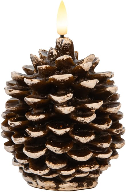 Anna's Collection LED dennenappel kaars - bruin - 10 x 8.5 cm - met timer