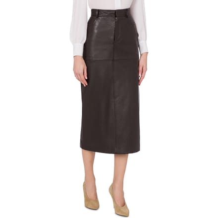 Moschino Nappa Leather Midi Skirt Brown Taglia: 46 | Gonne di pelle Outlet | Donna | Marrone