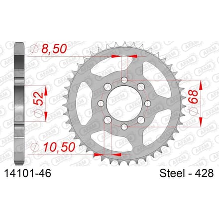 Stalen tandwiel Afam 428 46 dents