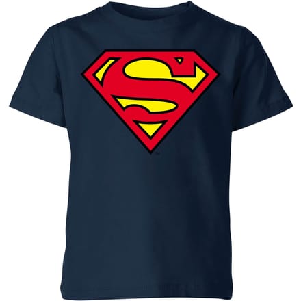 Official Superman Shield Kids' T-Shirt - Navy - 122/128 (7-8 jaar)