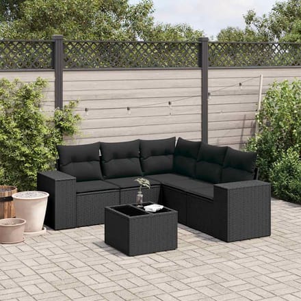 vidaXL - 6-delige - Loungeset - met - kussens - poly - rattan - zwart