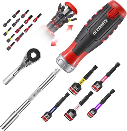 19-delige ratelschroevendraaier set met ergonomische handgreep en 12 bits