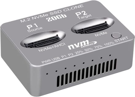 Dual-Bay M.2 NVMe SSD Kloner Dockingstation USB-C 20Gbps Offline Duplicator
