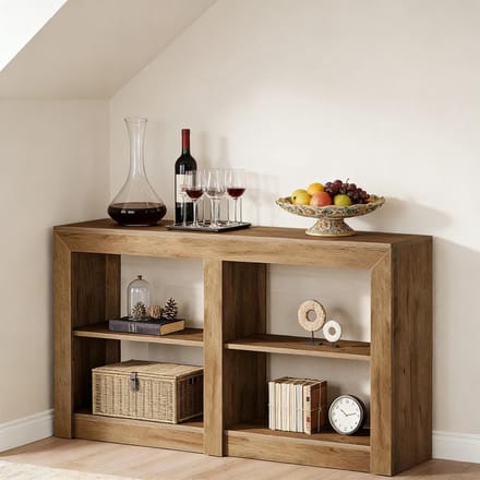 MODENUIT Consoletafel - Drie Open Niveaus Met Vier Vakken - Voor Hal En Woonkamer - MDF - Bruin - 150x35x85 Cm