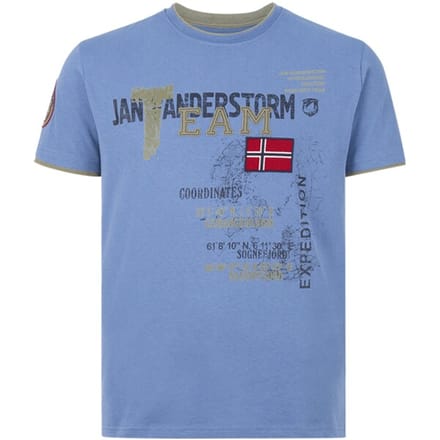 Jan Vanderstorm herren T-Shirt - 60/62 - blauw - Plus Size