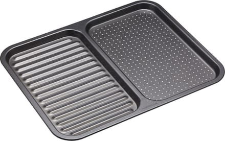 KitchenCraft MasterClass 2-Delige Bakplaat Met Antiaanbaklaag / Geribbelde Bakplaat - Koolstofstaal 39 x 31 x 1,5 Centimeter Grijs