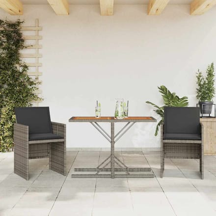 vidaXL - 3-delige - Bistroset - met - kussens - poly - rattan - grijs