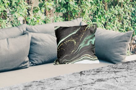 Buitenkussen - Marmerlook - Goud - Groen - Glitter - Design - Marmer - 45x45 cm - Weerbestendig