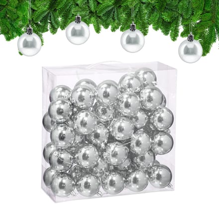 kerstballen set van 50 - Ø 6 cm - glanzend - kunststof - zilver