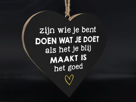 Teksthart Zijn wie je bent 25x25cm hangend zwart