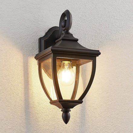 Lindby - Wandlamp buiten - 1licht - Plastic - H: 37.2 cm - E27 - zwart, goud, helder