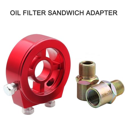 Universele auto-oliefilterkoeler sandwichplaatadapter voor olietemperatuur en oliedruk rood