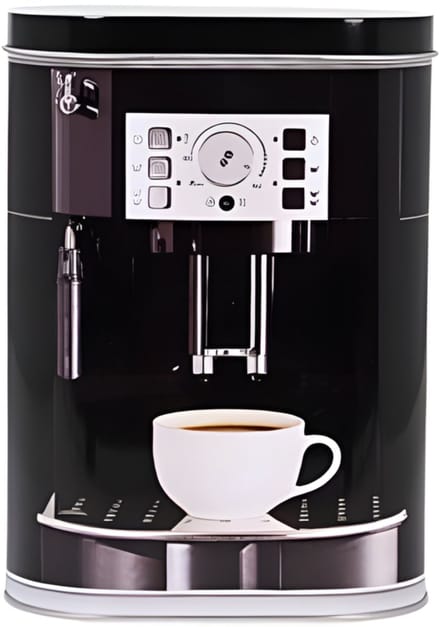 Excellent Houseware Koffie bewaarblik - zwart - koffiemachine print - 1800 ml - bewaarbus