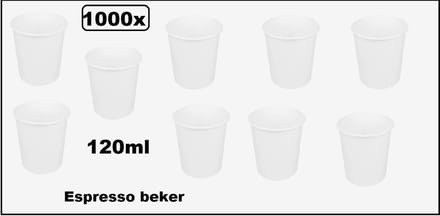 1000x Koffiebeker karton wit 120ml + dobbelsteen - Espresso Koffie thee chocomel soep drank water beker karton