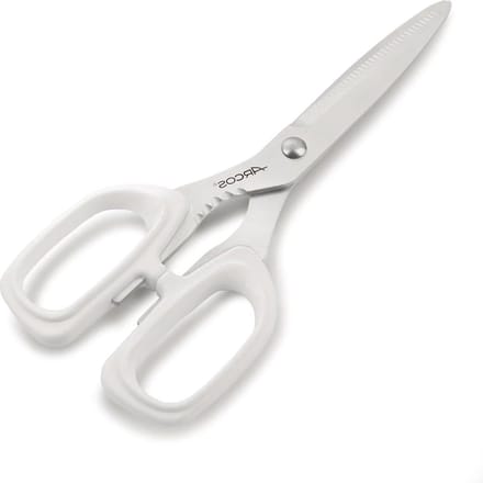 Ciseaux de cuisine Arcos 185324 en acier inoxydable NITRUM et manche en polypropylène blanc de 200 mm sous blister.