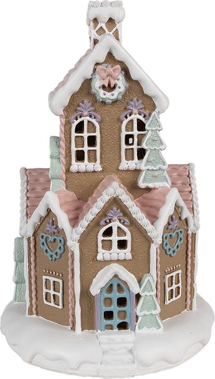 Clayre & Eef Gingerbread house met LED 22 cm Bruin Polyresin