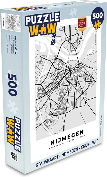 Puzzel Stadskaart - Nijmegen - Grijs - Wit - Legpuzzel - Puzzel 500 stukjes - Plattegrond