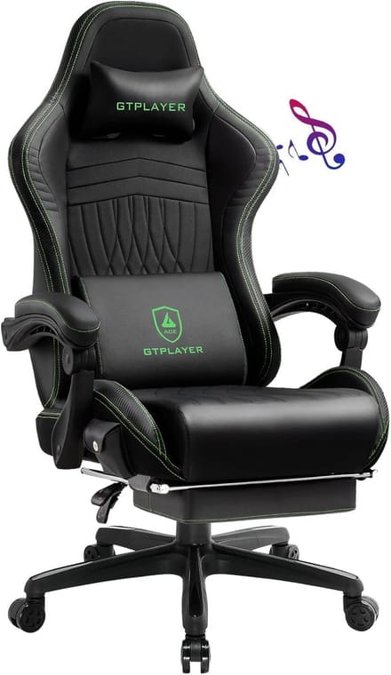 GTPLAYER - Gamingstoel - Met Voetensteun en Luidspreker - Zwart Groen