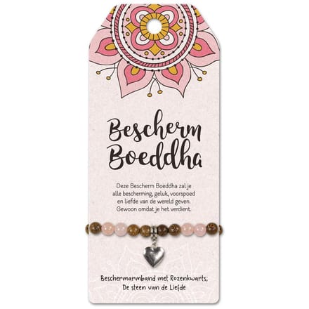 Armband - Bescherm Boeddha - Rozenkwarts - Op cadeaukaart