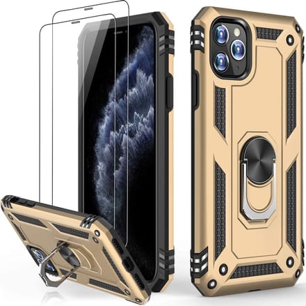 Telefoonhoesje Geschikt voor: iPhone 12 Pro Max hoesje Schokbestendige ring armor met 2X Glas Screenprotector goud