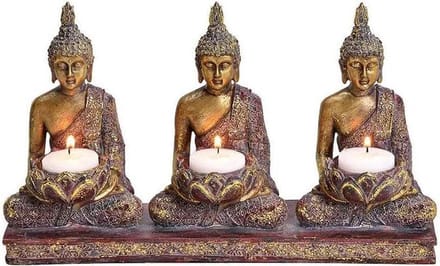 Drie Gouden Buddha's Theelichthouder - voor drie waxinelichtjes