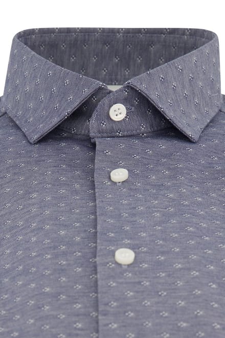 Katoenen Olymp overhemd geprint blauw body fit