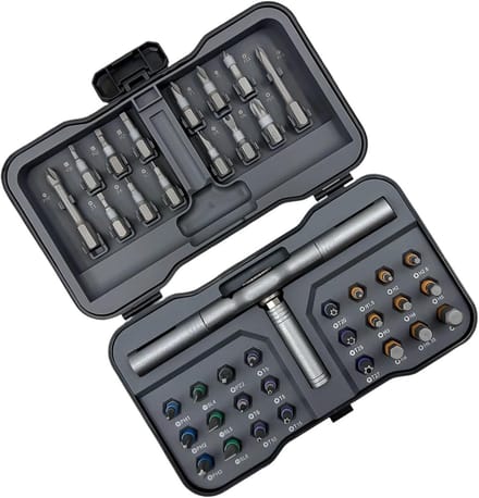 Ratelschroevendraaier Set - Precisie Bits - Klusjes Thuis - Compact Opbergkoffer - 38 Delig - Grijs