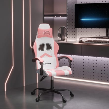 vidaXL - Gamestoel - draaibaar - kunstleer - wit - en - roze