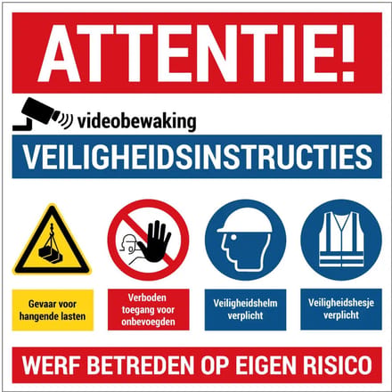 Werf betreden op eigen risico bord | gecoat dibond materiaal | 60 x 60 cm