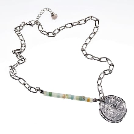 Kompas ketting Dames - Stalen Zilverkleur - Ovale Schakelsketting met Hanger