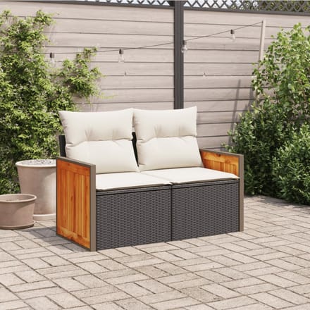 vidaXL - Tuinbank - 2-zits - met - kussens - poly - rattan - zwart