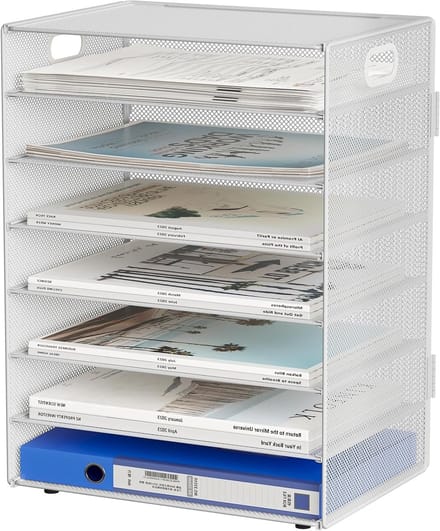 7-Laags A4 Bureau Mesh Tray - Desk Organizer voor Documenten, Tijdschriften en Kantoorbenodigdheden, Wit