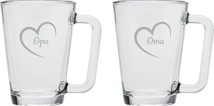 Gegraveerde theeglas 26cl Opa & Oma met hartje