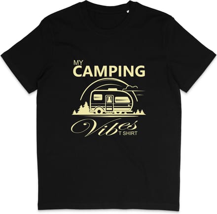 Heren en Dames T Shirt - Kamperen Camping Caravan - Zwart - M
