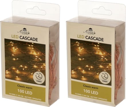 Anna's Collection Kerstverlichting - 2x - daadverlichting - warm wit - 100 lampjes - op batterijen