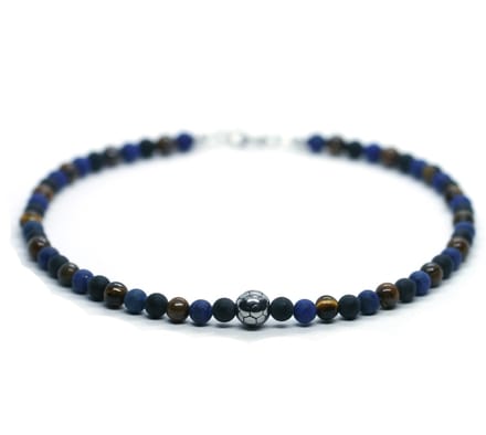 IbizaMen - Heren - ketting - voetbal - RVS - Lapis Lazuli - 6mm - 50cm
