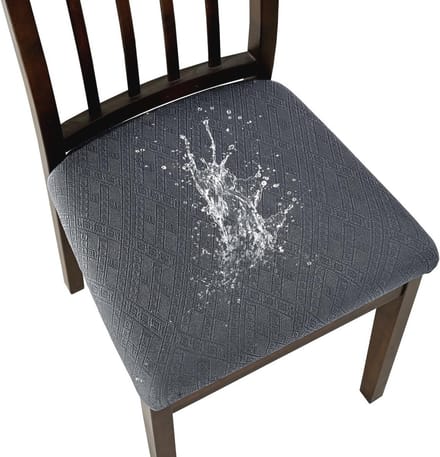 Stretch Jacquard Eetkamerstoelhoezen - Verwijderbare en Wasbare Zitkussen Hoezen (Donkergrijs, Set van 2)
