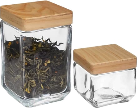 5five - 6x Keuken voorraadpotten glas met houten deksel - 2 formaten