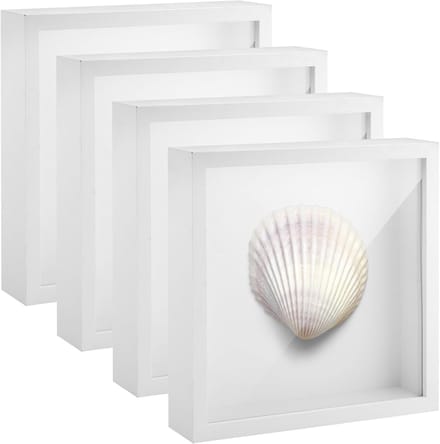 Set van 4 vierkante witte boxframes 21.8 x 21.8 x 3 cm voor knutselen, bruiloften en cadeaus
