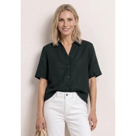 Overhemdblouse met korte mouwen in effen kleur