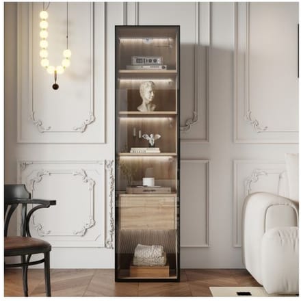Armoire de salle de bains, moyenne, avec bandeau lumineux, largeur 40 cm, avec 1 grand tiroir et 1 porte, porte vitrée
