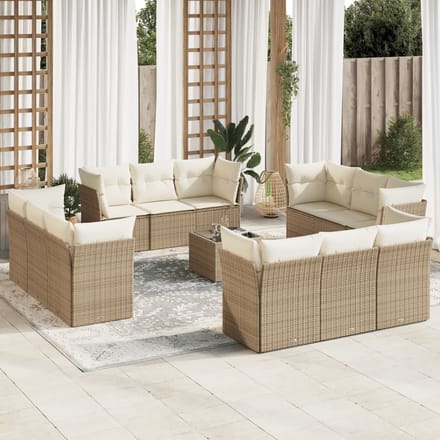vidaXL - 13-delige - Loungeset - met - kussens - poly - rattan - beige