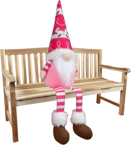 Handgemaakte zittende Gnoom Roze - 47 cm - Kerstdecoratie