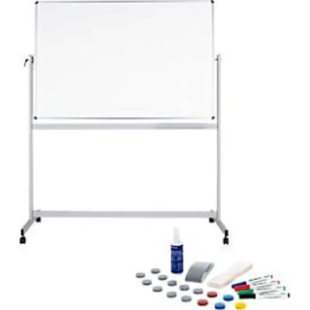 Verrijdbaar whiteboard Maul MAULstandaard, 1000 x 2000 mm, 2-zijdig, draaibaar + whiteboard accessoireset, 31 stuks