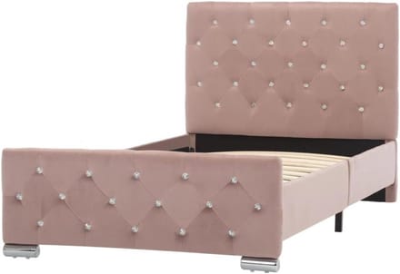 Gestoffeerd Bedframe - Ledikant Frame - Slaapkamer Inrichting - Stevig Hout en Staal - 90x200 cm - Roze