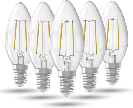 LED Lamp Helder - Set van 5 Stuks, E14, B35 Kaars, Straight filament, 2.5W 250lm 2700K, niet dimbaar