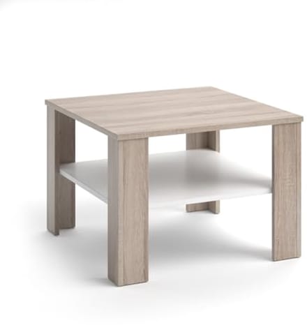 Moderne salontafel met extra opbergplank – 60 x 42 cm – Wit/Sonoma