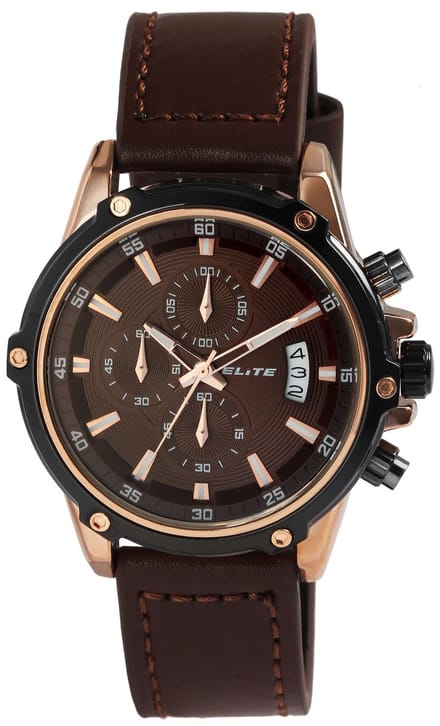 Elite Herenhorloge echt leer Datumaanduiding